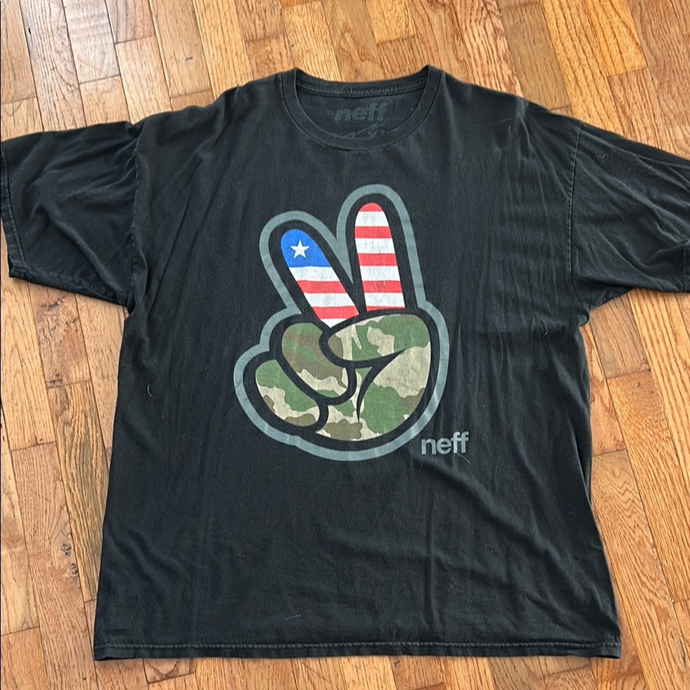 Neff Black T-Shirt with Camouflage Peace Graphic